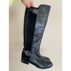 Marc Fisher Damsel black suede leather buckle tall riding boots size 6.5